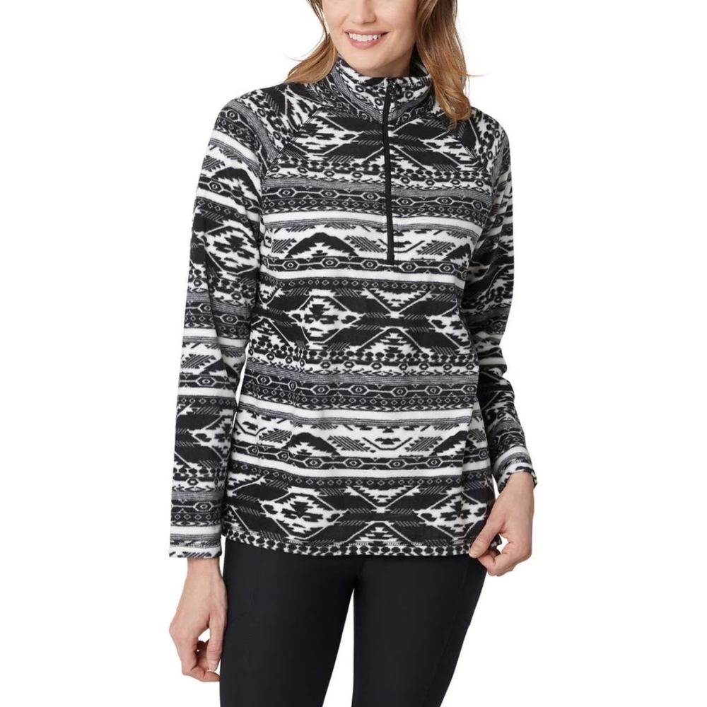 Eddie Bauer Fleece 1/4 Zip Pullover Black White Small